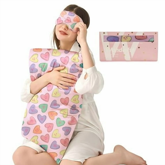 Wonderful Elastic Strap 0 x 20 in Pink Silk Gift Set, Silk Pillowcase with Eye Mask 2 Count