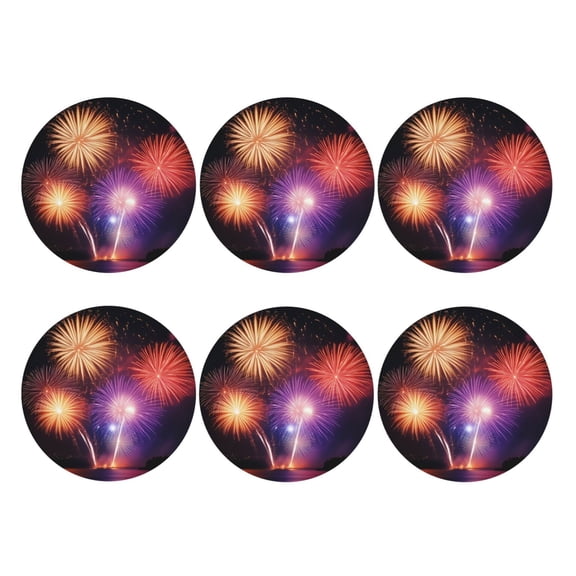 Wonderful Firework Leather Drink Coasters for Drinks (6 Pack) for Tabletop Protection Round Shape