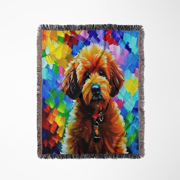 Wonderful Goldendoodle Dog. Digital Painting Gift For Dog Lovers, Woven Blanket