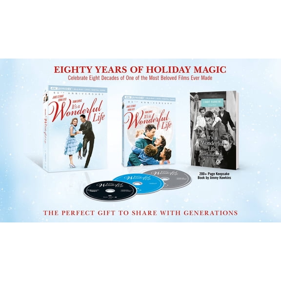 It's a Wonderful Life: 80th Anniversary (4K Ultra HD + Blu-ray + DVD + Digital Copy) w/ 200+ Page Keepsake Book by Jimmy Hawkins, Paramount, Drama, Holiday