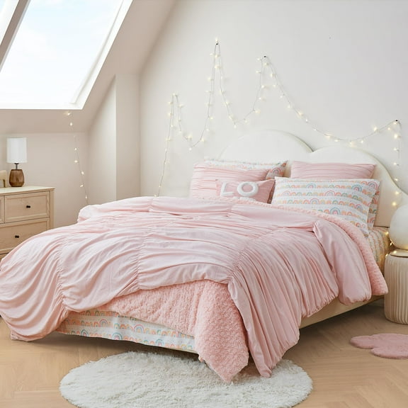 Lightweight Ruched Comforter Set, Soft Hypoallergenic Microfiber, Full/Queen