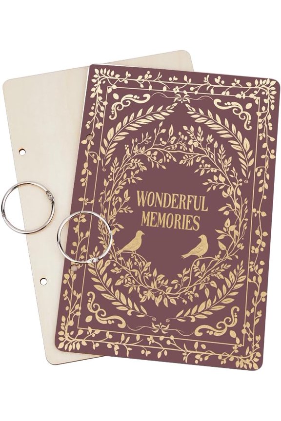 Wonderful Memories Greeting Card Organizer Vintage Patterns Postcard Binder Wooden Cards Keeper Storage 2-Rings Post Cards Album for Birthday Wedding Holiday with Punch and 20 Pockets