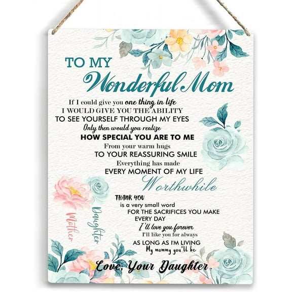 Wonderful Mom Wood Sign Birthday Gifts for Mom from Daughter Gift Ideas for Mom Mothers Day Gifts for Mom Thank You Christmas Gifts for Women Her Mom Mother Wall Decor 8x10 Inch