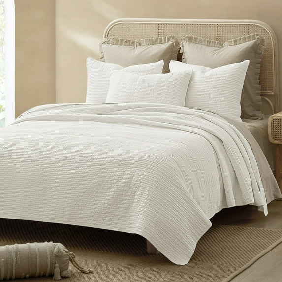Wonderful Natural Linen Cotton - Wave Stitched Quilt set 3-Piece All-Season Bedding