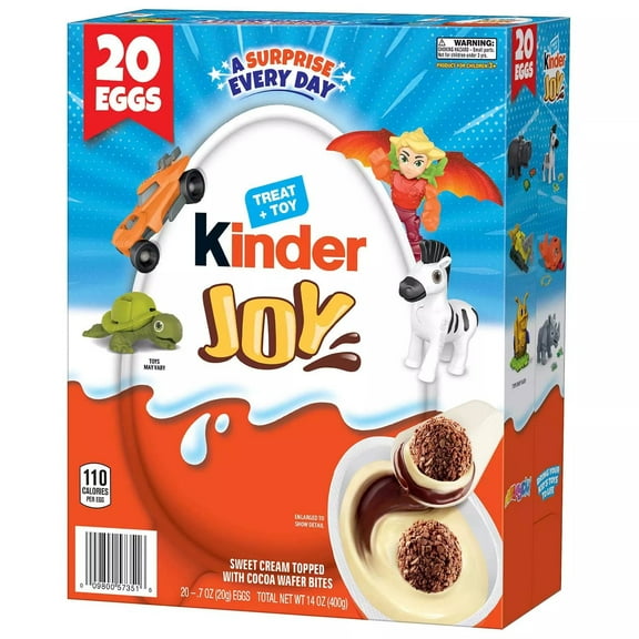 Kinder Joy Surprise Eggs with Toys 20 Eggs 17.6 oz Milk and Cocoa Cream with Wafer Bites