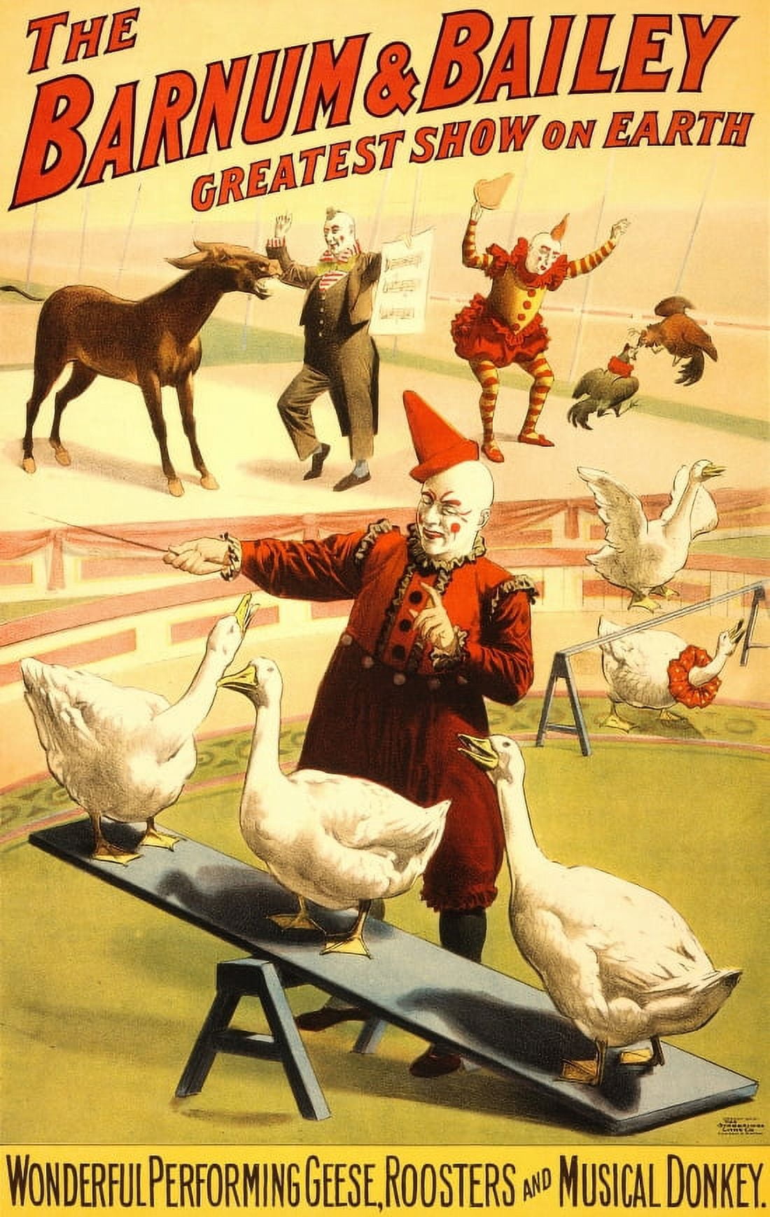 Wonderful Performing Geese Roosters And Musical Donkey Circus Canvas Art - (18 x 24)