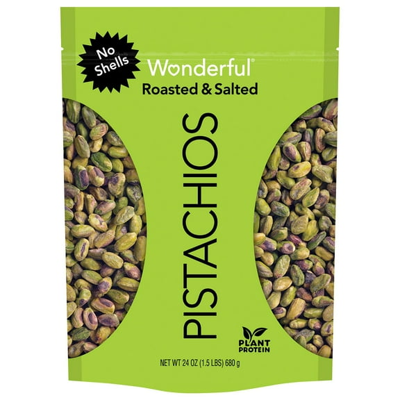 Wonderful Pistachios 24 oz Shelled, Lightly Salted, Healthy Plant-Based Snack