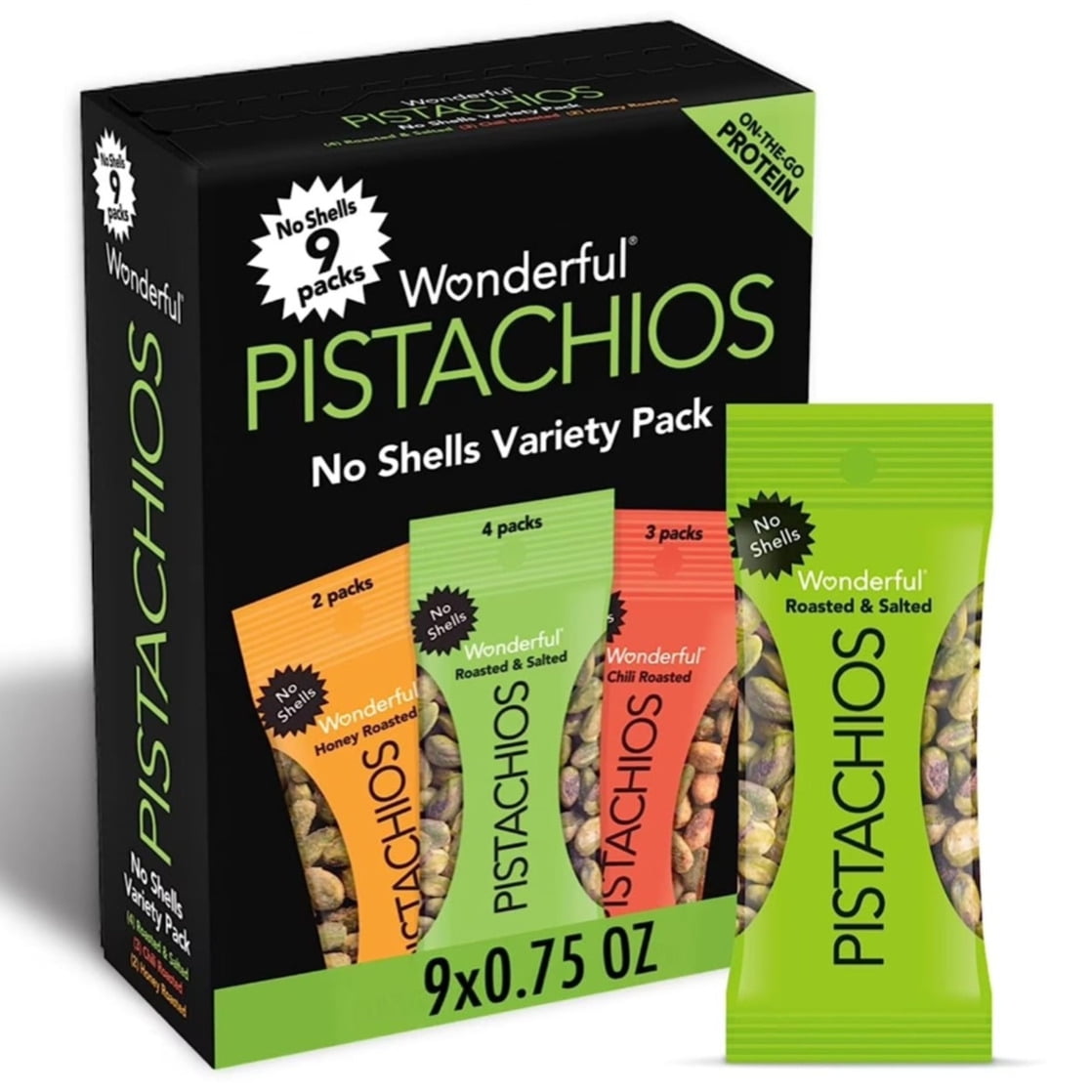 Wonderful Pistachios No Shells Variety, 0.75 Ounce Bags (Pack of 9)