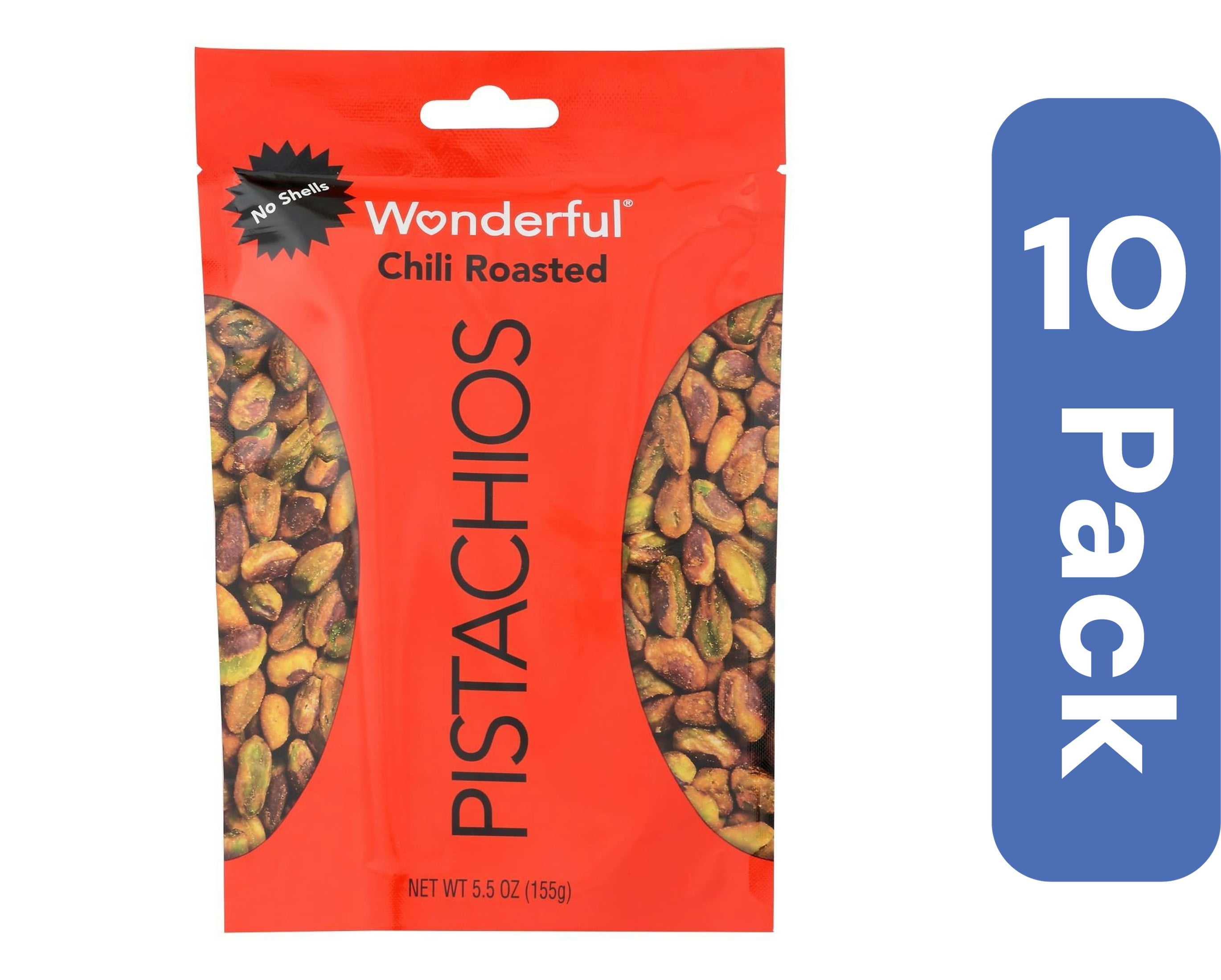 Wonderful Pistachios No Shells Chili Roasted 5.5 oz (Pack of 10)