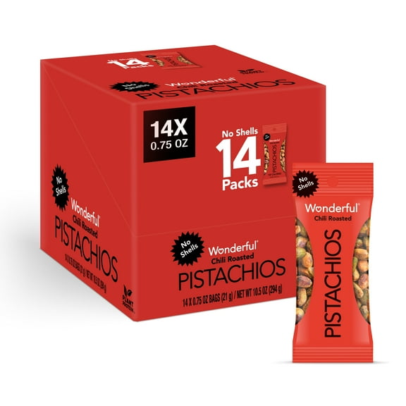 Wonderful Pistachios No Shells Chili Roasted, 0.75 oz (Pack of 14)