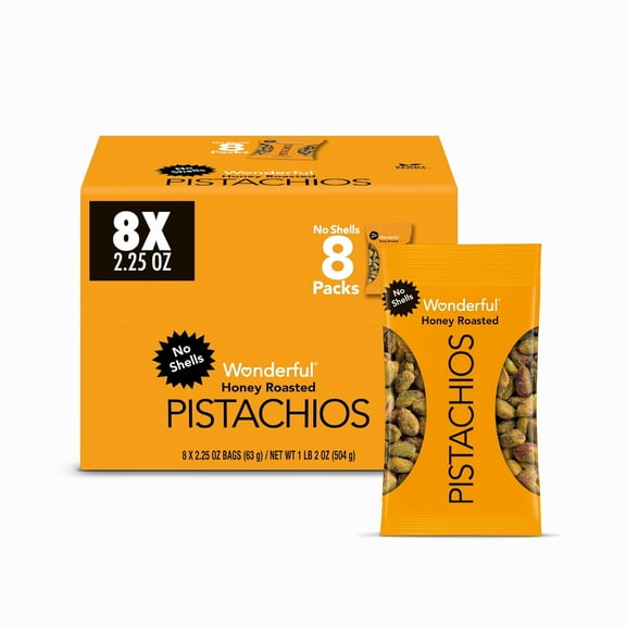 Wonderful Pistachios No Shells Honey Roasted Nuts, 2.25 oz (Pack of 8)
