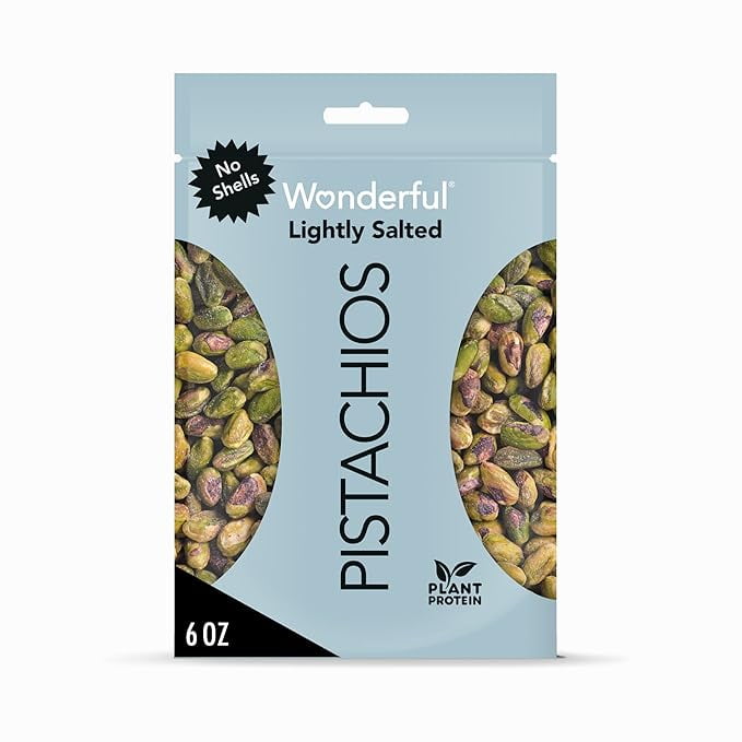 Wonderful Pistachios No Shells, Roasted and Lightly Salted Nuts, 6