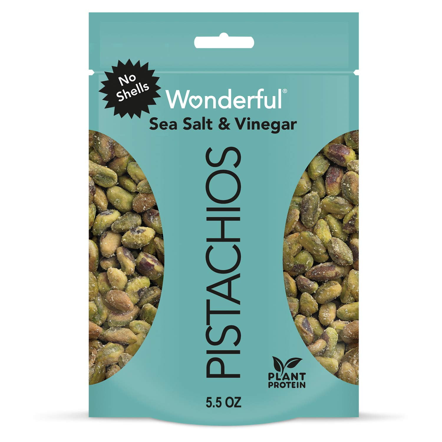 Wonderful Pistachios No Shells, Sea Salt & Vinegar 5.5 oz (Pack of 4)