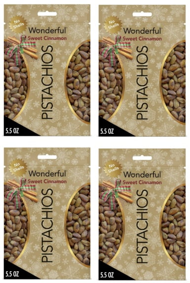 Wonderful Pistachios No Shells Sweet Cinnamon, 5.5 oz (Pack of 4