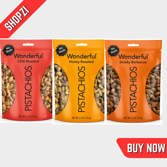 Wonderful Pistachios No Shells Variety Pack, 18 Count (5.5 oz Bags, Chili Roasted, Honey Roasted, BBQ), Bold Flavored Protein Nut Snack