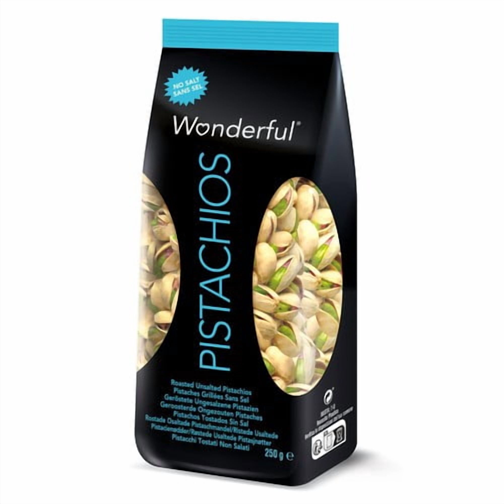 Wonderful Pistachios Roasted No Salt 250g, British Import (Pack of 3)