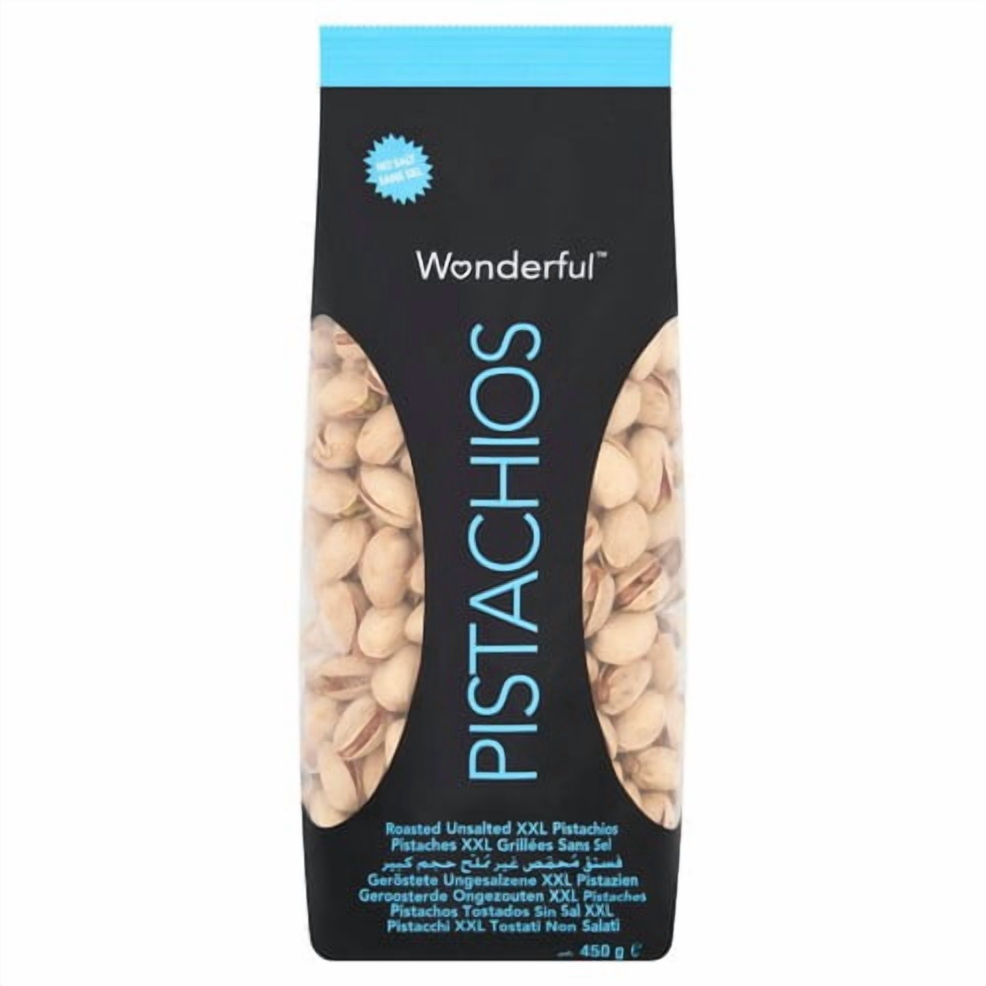Wonderful Pistachios Roasted No Salt 450g, British Import (Pack of 3)