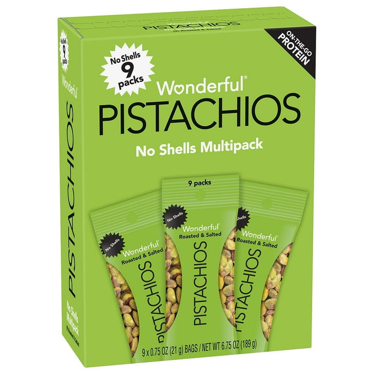 Wonderful No Shells Pistachios, Roasted and Salted, 0.75 oz Bag, 9 Bags/Box, 4 Boxes/Carton Wonderful No Shells Pistachios, Roasted and Salted, 0.75 oz Bag, 9 Bags/Box, 4 Boxes/Carton