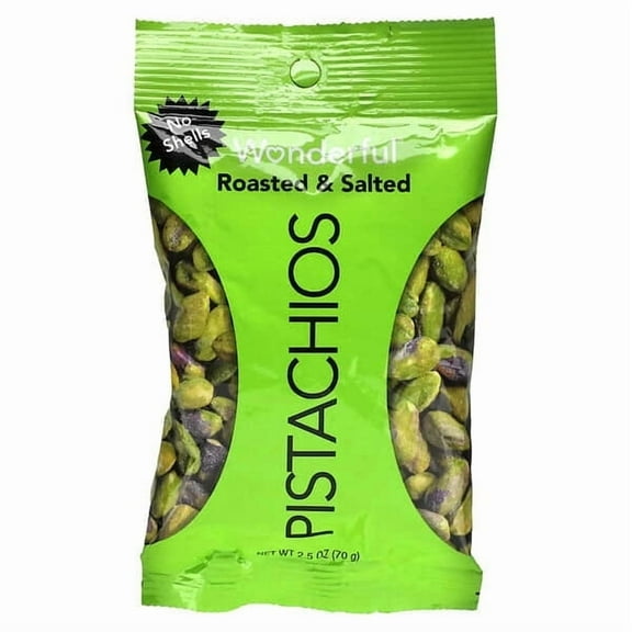 Wonderful Pistachios, Roasted & Salted, No Shells, 2.5 oz Pack of 2