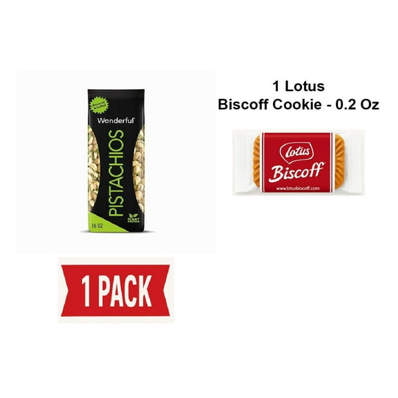 Wonderful Pistachios In Shell, Roasted & Salted Nuts, 16 Ounce Bag, Protein Snacks, Gluten Free, Healthy Lunch Snacks, Pantry Staples - Pack Of 1 & Lotus Biscoff Cookie - 0.2 Oz - 1 ct