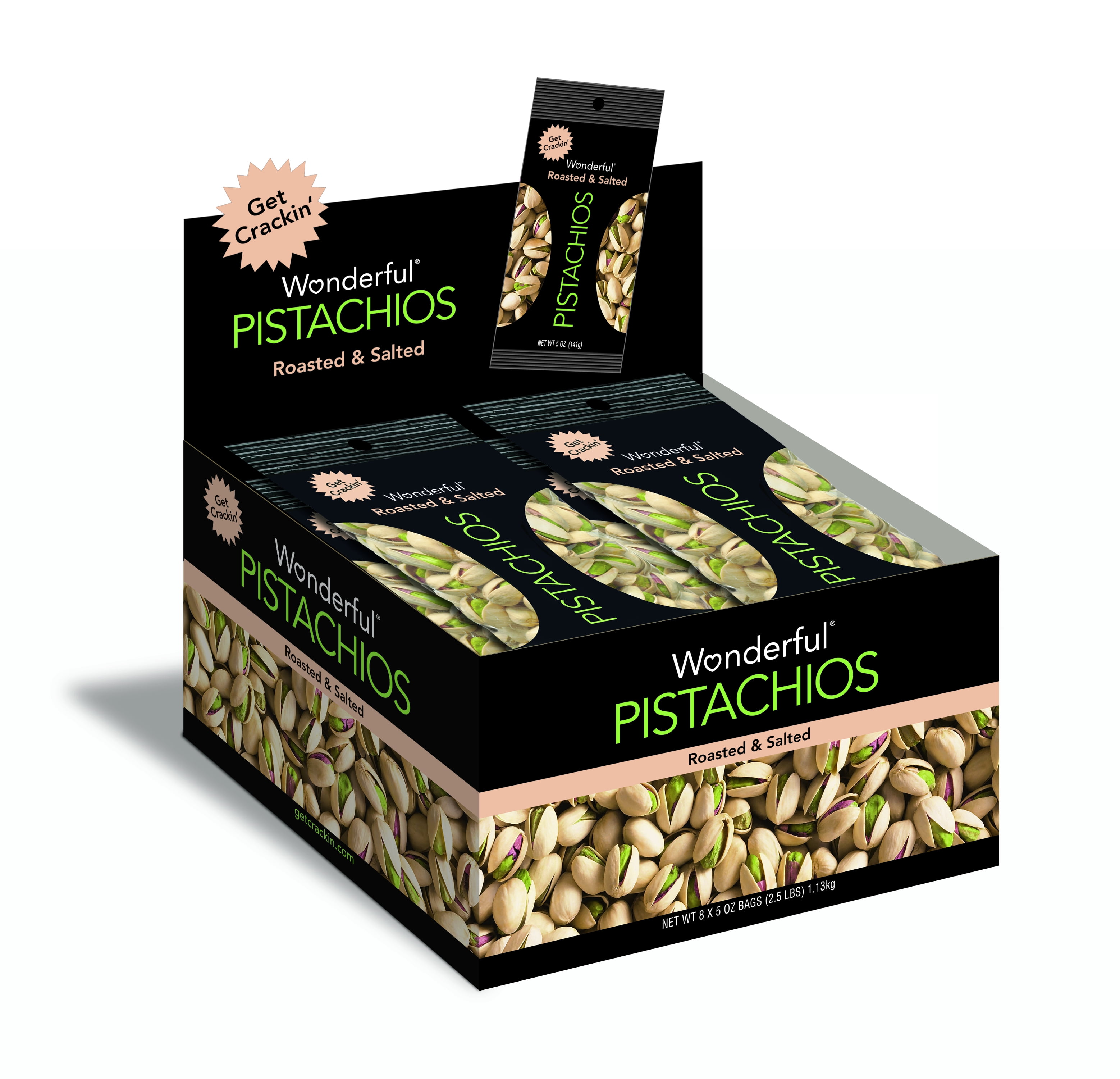 Wonderful, Roasted & Salted Pistachio Nuts in Shell Pillow Bag, 5 Oz, 8 ...