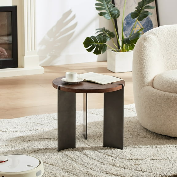 Wonderful Round Coffee Table In Walnut And Metal Design Fashionable With Top