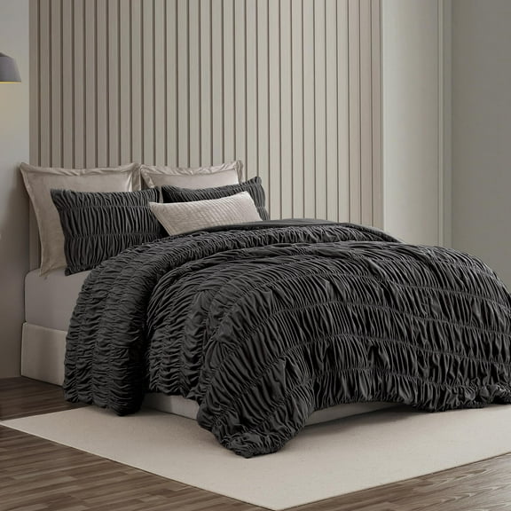 Wonderful Ruched Velvet Comforter Set - 3-Piece Lightweight All-Season Bedding
