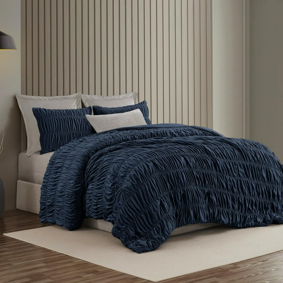 Wonderful Ruched Velvet Comforter Set - 3-Piece Lightweight All-Season Bedding