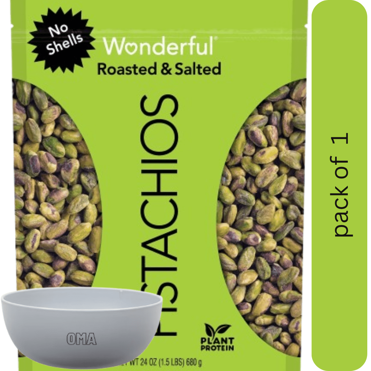 Wonderful Shelled Roasted Salted Pistachios, 24 oz. with bowl by OMA