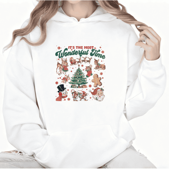 Wonderful Time Graphic Sweatshirt Retro Collection Print Hoodie White Women S-2XL Tops