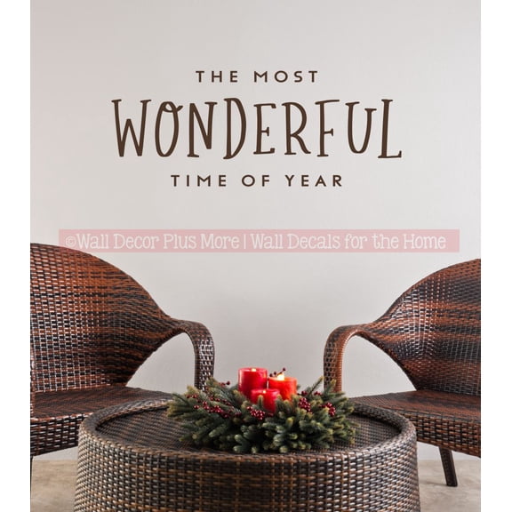 The Most Wonderful Time of Year Holiday Vinyl Wall Decal - Winter Quote Decals for Walls - Christmas Quotes Wall Decor - Christmas Art Sticker Inspirational Vinyl Decals - 23x9 Inch, Chocolate Brown