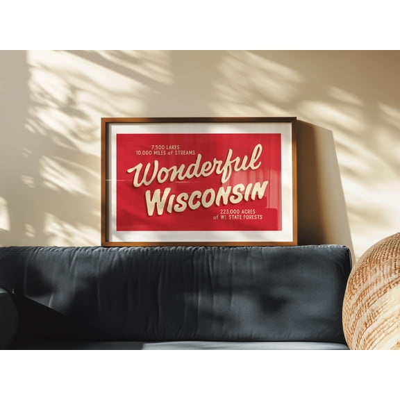 Wonderful Wisconsin Retro Badger State Outdoors Art Poster , Poster Print Only