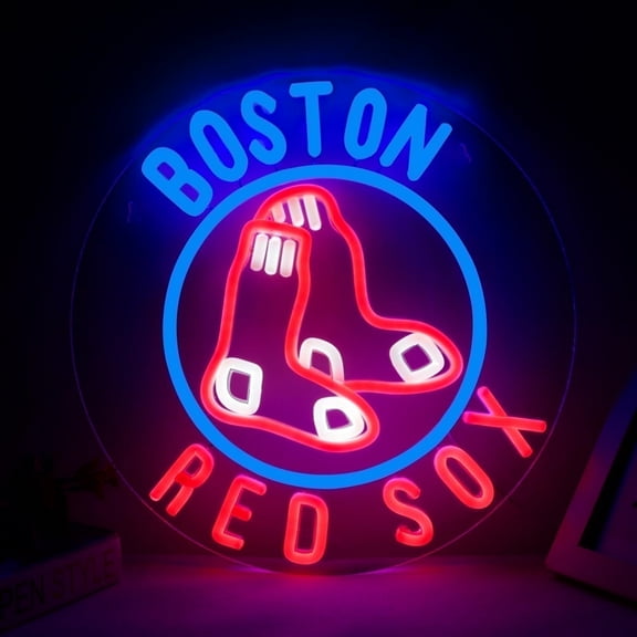 JFLLamp Redsox Neon Sign 12.5x12.5 inches Boston Baseball Team LED Light Wall Decor for Man Cave, Bar Pub,MLB Fans
