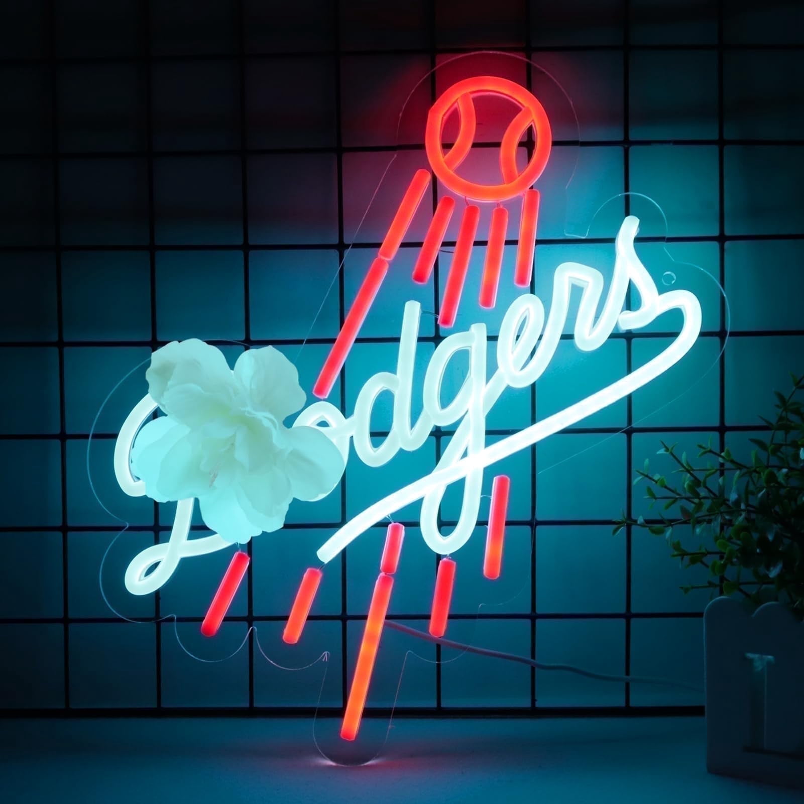 JFLLamp LED Neon Sign Baseball Theme Letter Design Red Blue Light USB Powered Wall Decor Acrylic Backboard Hanging Lamp