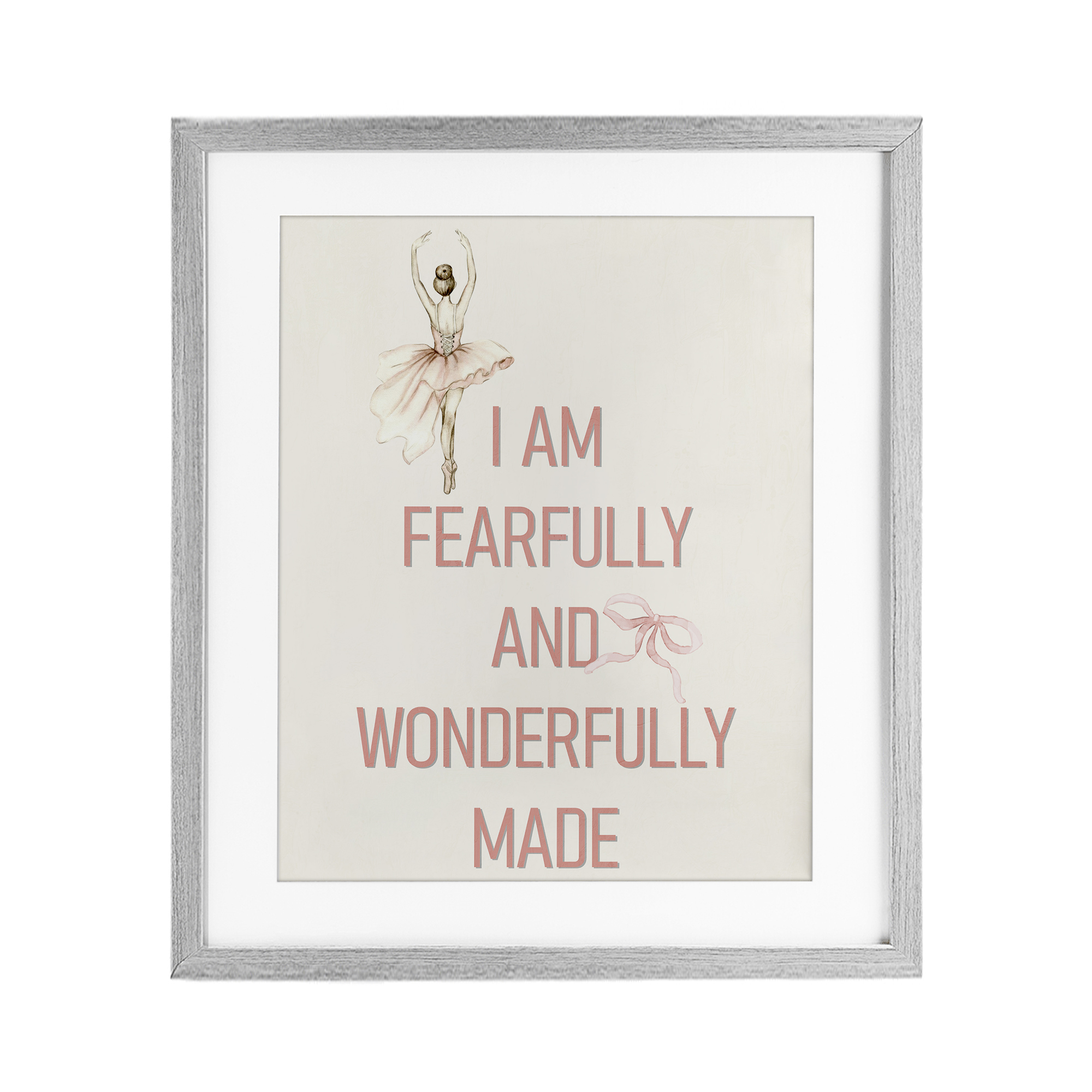 Wonderfully Made Ballerina Gray Framed Print Under Glass, design by Kim Allen