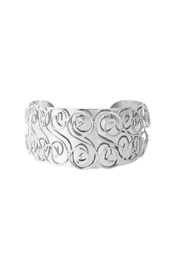 Wide Silver Tone Swirl Cuff Bracelet with Raised Design, 1.5 Inch Fashion Statement Piece Jewelry Bracelet Silver