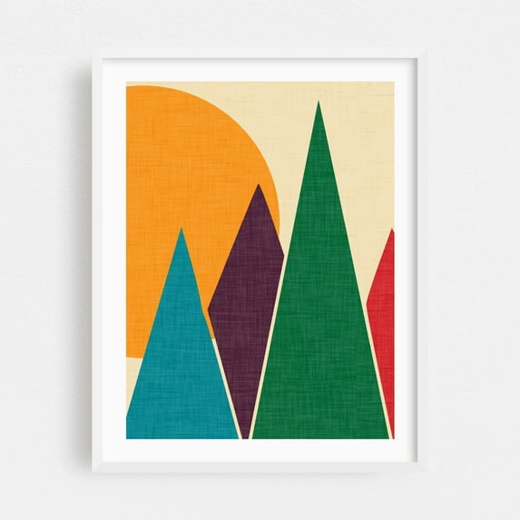 Wondering Solar Mountain - Mid Century Modern - Illustration Geometric Abstract Mid-Century Modern Minimalist Modern Art Pattern White Framed Wall Art Print 11 x 14 inches
