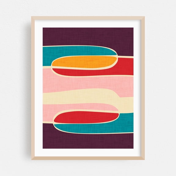 Wondering Waves - Digital Art Abstract Geometric Modern Art Pattern Mid-Century Modern Oak Framed Wall Art Print 16 x 20 inches