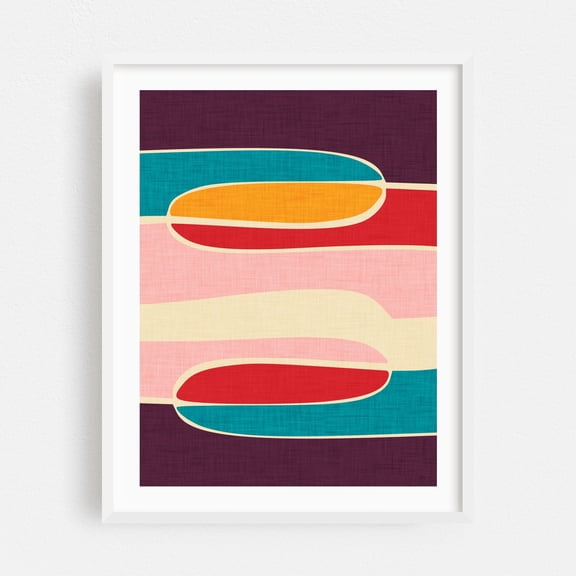 Wondering Waves - Digital Art Abstract Geometric Modern Art Pattern Mid-Century Modern White Framed Wall Art Print 12 x 16 inches