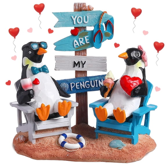 Wonderjune Beach House Decor Coastal Chair Resin with Animal Figurine Signs Ornament for Summer Beach Tropical Table Mantle Tabletop Decoration or Housewarming Birthday Gift 7x7 Inch (Penguin) A101