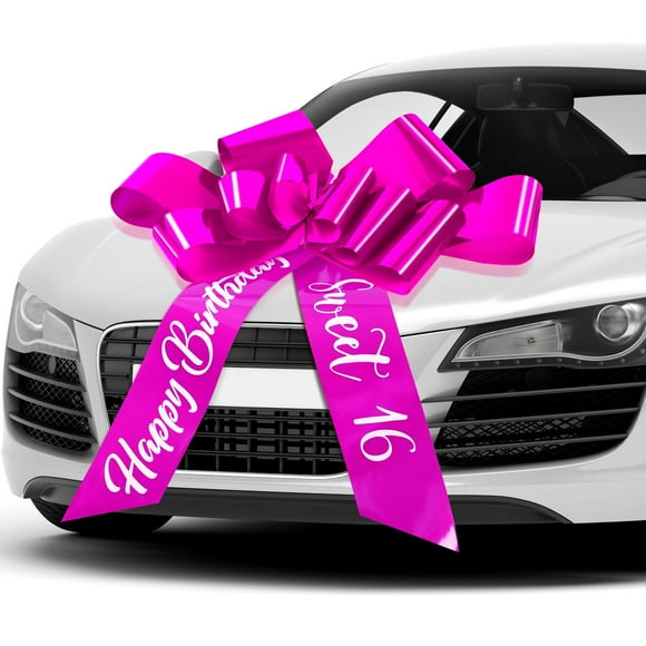 Wonderjune Happy Birthday Car JKF25 Bow Sweet 16 Big Car Pull Bow 30 Inch Giant Car Gift Wrapping Bow for Birthday Party Car Decorations(Rose Red)