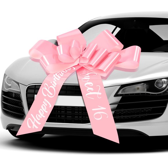 Wonderjune Happy Birthday Car JKF25 Bow Sweet 16 Big Car Pull Bow 30 Inch Giant Gift Wrapping for Birthday Party Decorations(Pink)