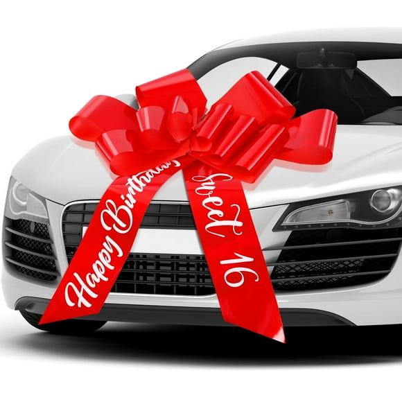 Wonderjune Happy Birthday Car JKF25 Bow Sweet 16 Big Car Pull Bow 30 Inch Giant Gift Wrapping for Birthday Party Decorations (Red)