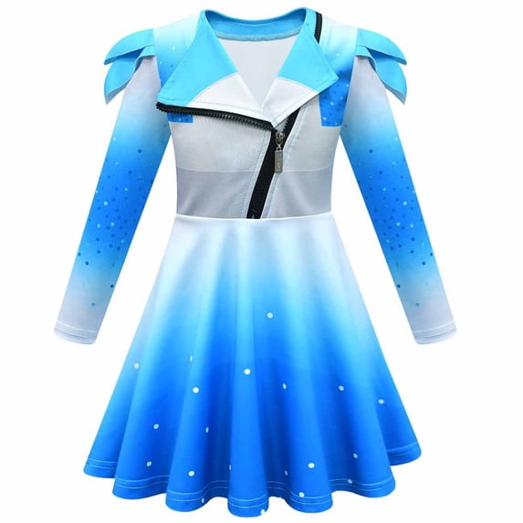 Wonderland Costume Dress, Assorted Red Blue Gradient Long Sleeve Fantasy Halloween Cosplay Party Outfit