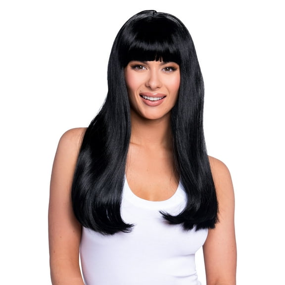Wonderland Costume Halloween Banging Long Straight Wig for Adult, Black