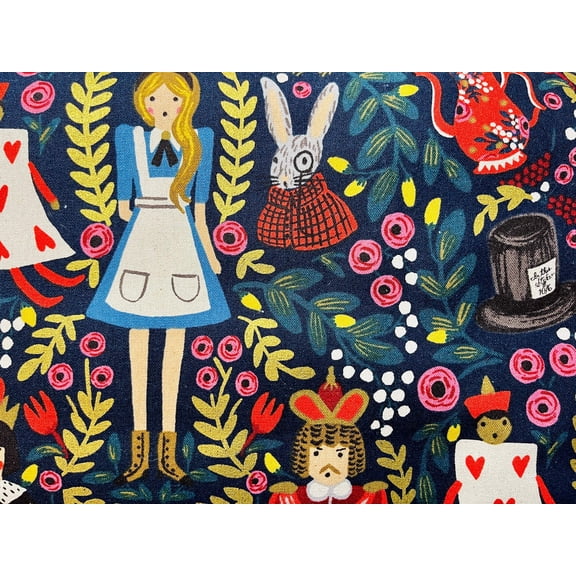 Rifle Paper Co-Alice in Wonderland Fabric-Metallic Navy Canvas-Cotton and Steel