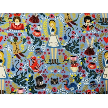 Wonderland-Rifle Paper Co-Periwinkle Metallic Fabric-Cotton+ Steel