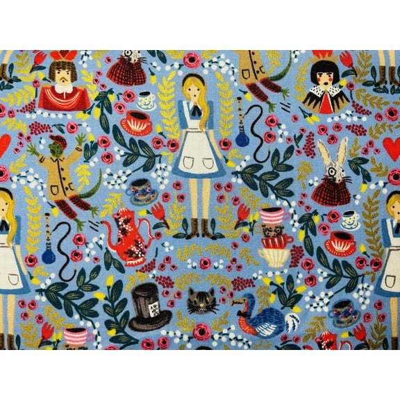 Wonderland-Rifle Paper Co-Periwinkle Metallic Fabric-Cotton+ Steel