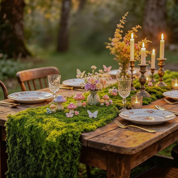 Wonderland Tea Party Decoration 71 x 12 Inches Artificial Moss Table Runner with 100g Fake Moss Enchanted Forest Fairy Decor for Spring Wedding Party Home Table Centerpiece