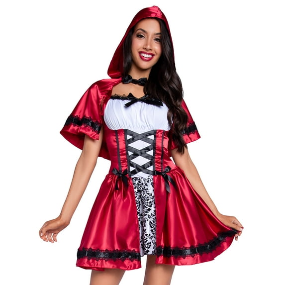 Wonderland Women's Female Halloween Gothic Red Riding Hood Fancy Dress Costume for Adult, Red, L